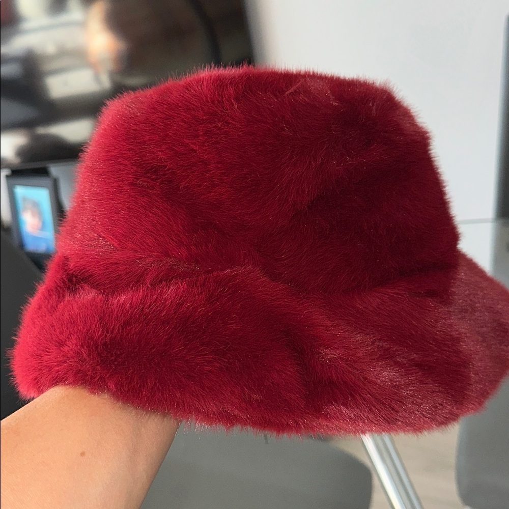 Plush Burgundy Faux Fur Hat